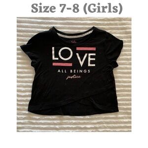 Justice Black Tee with Pink and White Love Design